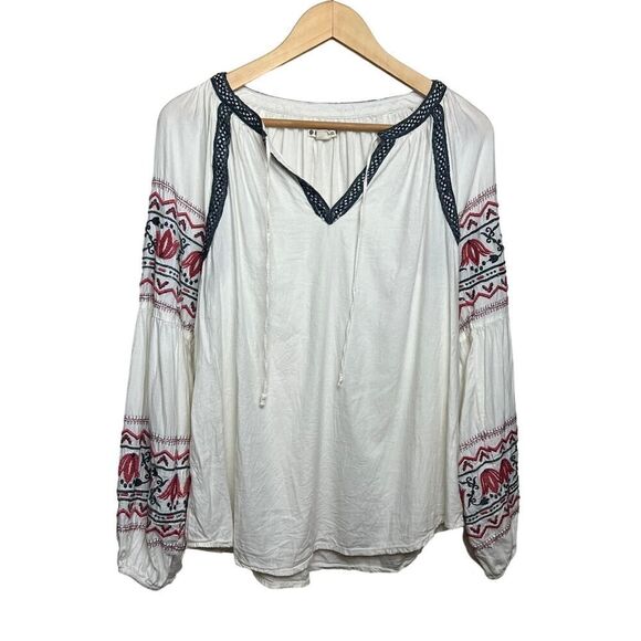 Ruff Hewn Cream Ebroidered Boho Poet Shirt Sz. M - Picture 1 of 7